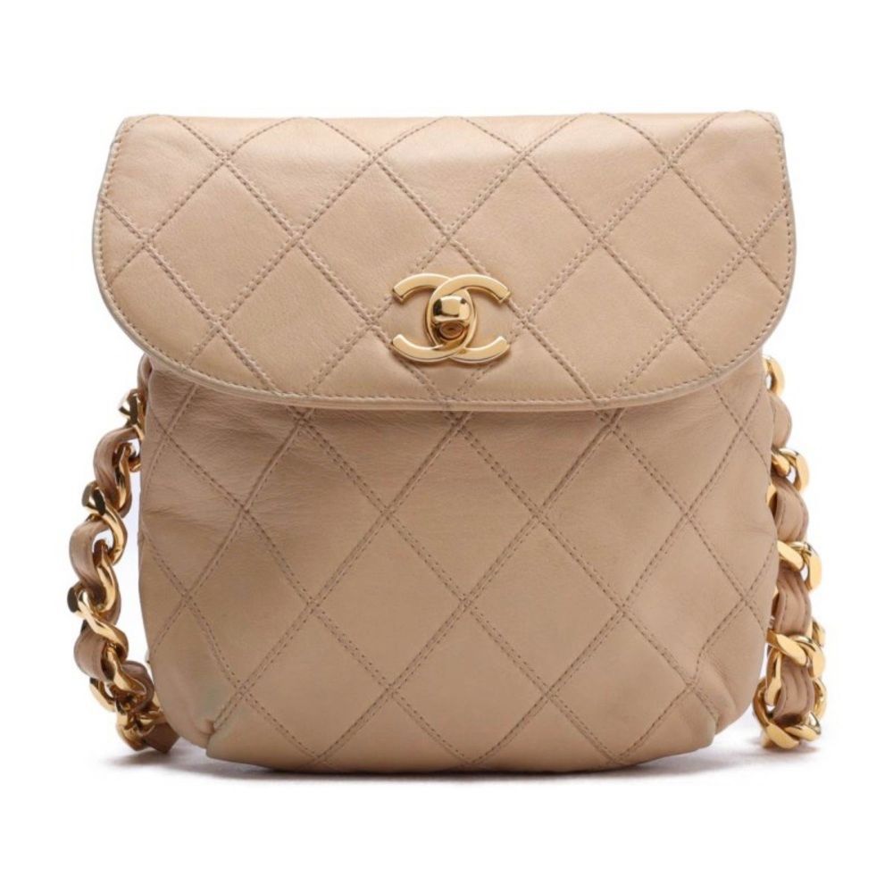 Matelasse Turnlock Bicolore Chain Waist Pouch Lambskin Beige Gold
